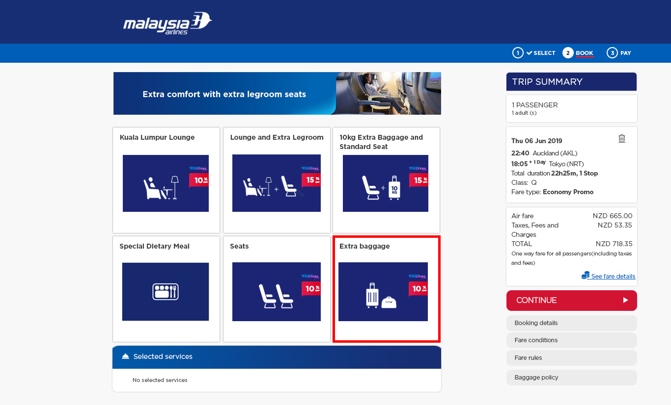 malaysia airlines extra baggage cost